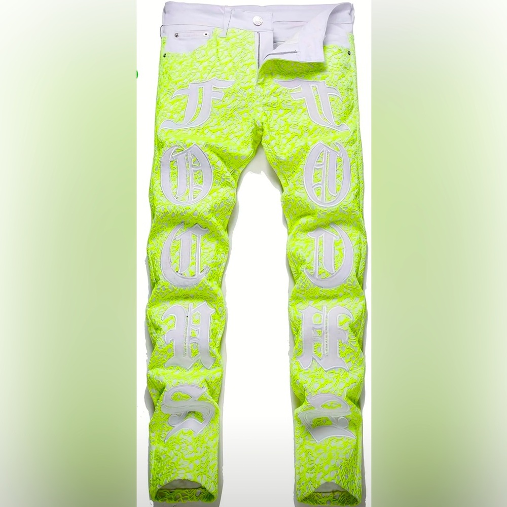 White Straight Jeans with Distinctive Patterns